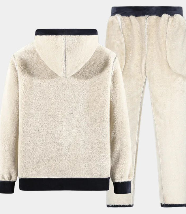 Men's Velvet Look Hooded Tracksuit with Teddy Lining