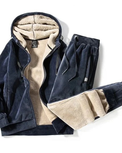 Men's Velvet Look Hooded Tracksuit with Teddy Lining