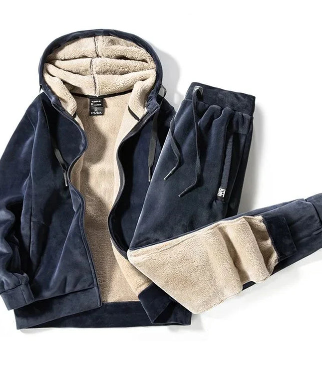 Men's Velvet Look Hooded Tracksuit with Teddy Lining