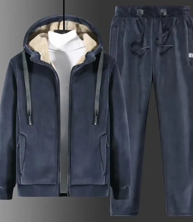 Men's Velvet Look Hooded Tracksuit with Teddy Lining