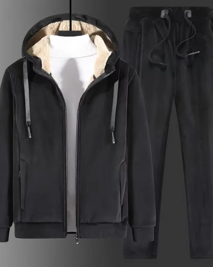 Men's Velvet Look Hooded Tracksuit with Teddy Lining