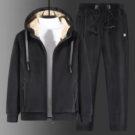 Men's Velvet Look Hooded Tracksuit with Teddy Lining