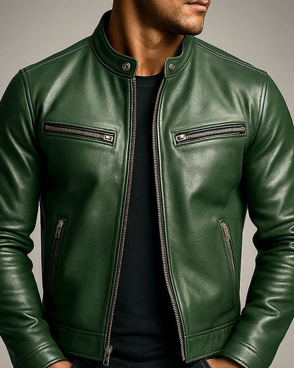 Men's Vintage Biker Leather Jacket Full-Zip Moto Style