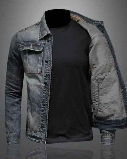 Men's Retro Washed Denim Zip-Up Jacket Casual Outerwear Coat