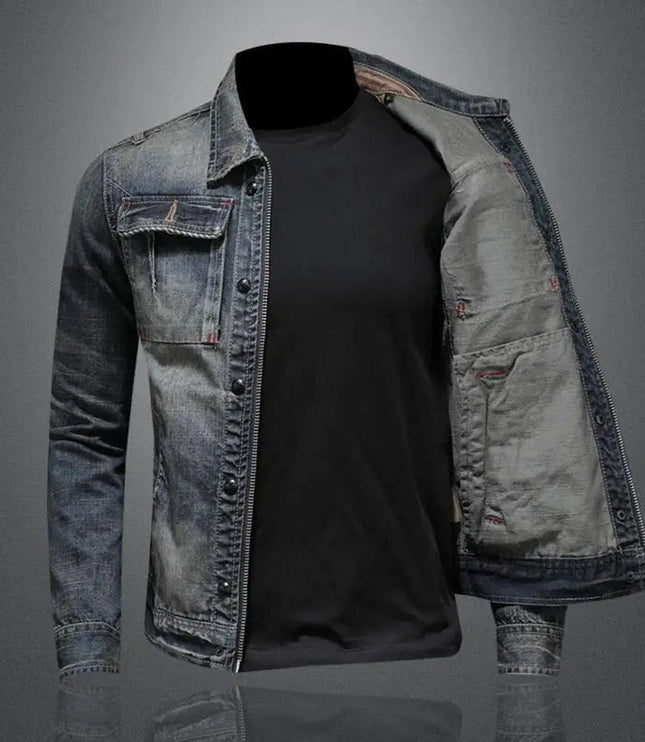 Men's Retro Washed Denim Zip-Up Jacket Casual Outerwear Coat