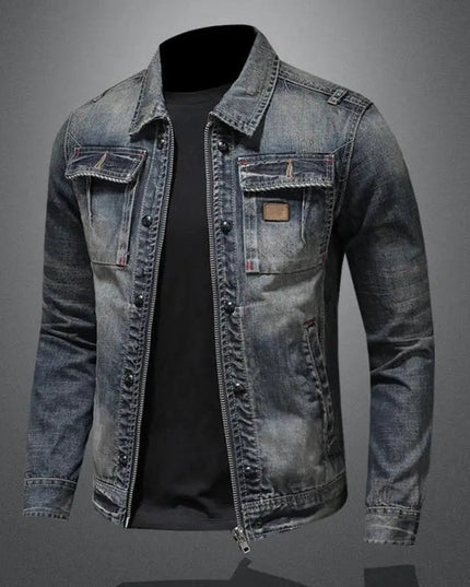 Men's Retro Washed Denim Zip-Up Jacket Casual Outerwear Coat
