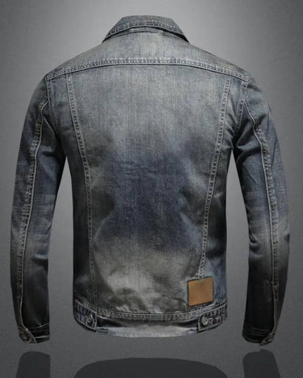 Men's Retro Washed Denim Zip-Up Jacket Casual Outerwear Coat