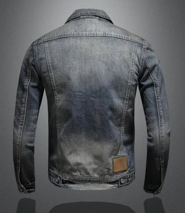 Men's Retro Washed Denim Zip-Up Jacket Casual Outerwear Coat