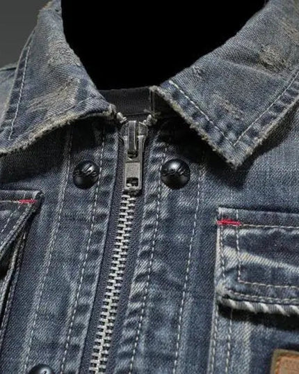 Men's Retro Washed Denim Zip-Up Jacket Casual Outerwear Coat