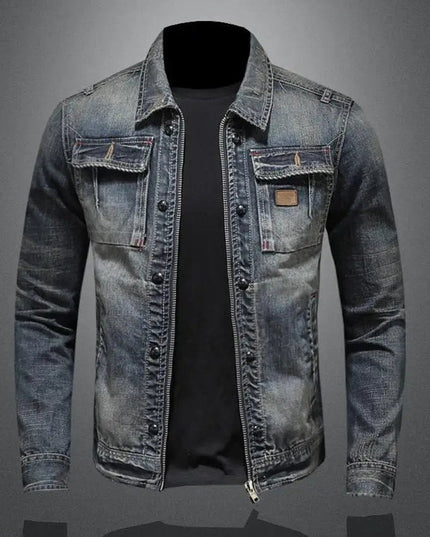 Men's Retro Washed Denim Zip-Up Jacket Casual Outerwear Coat