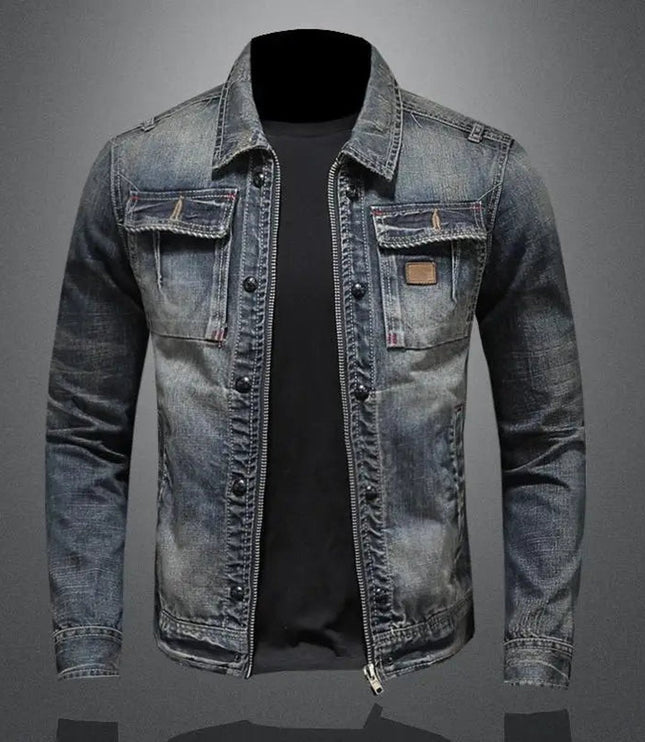 Men's Retro Washed Denim Zip-Up Jacket Casual Outerwear Coat
