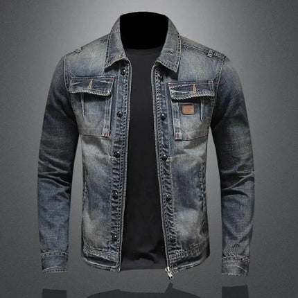 Men's Retro Washed Denim Zip-Up Jacket Casual Outerwear Coat