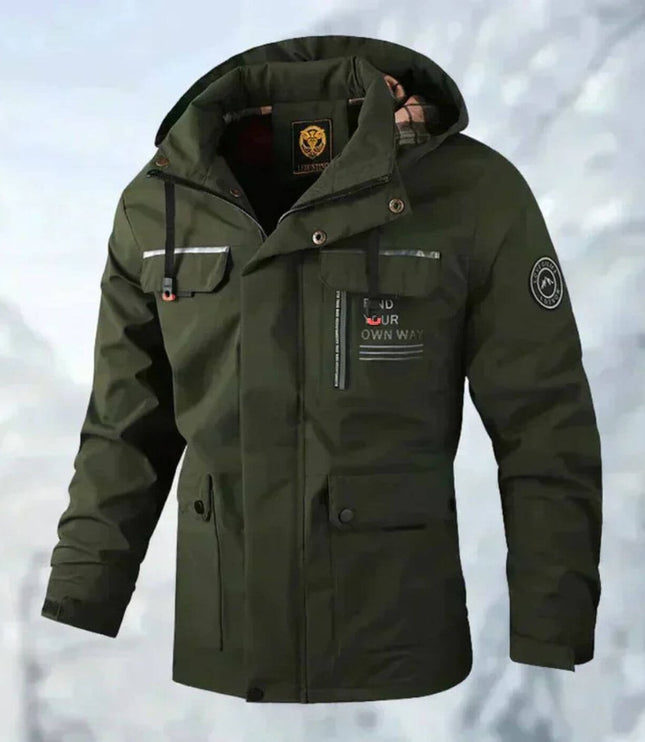 Men's Waterproof Hooded Quilted Jacket Windproof Outdoor Parka - Green