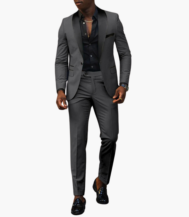 Charcoal gray notch lapel formal suit for men's special occasions