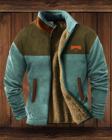 Men's Aztec Print Sherpa-Lined Full-Zip Mens Cardigan Jacket - Blue