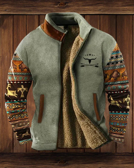 Men's Aztec Print Sherpa-Lined Full-Zip Mens Cardigan Jacket - Gray with Print