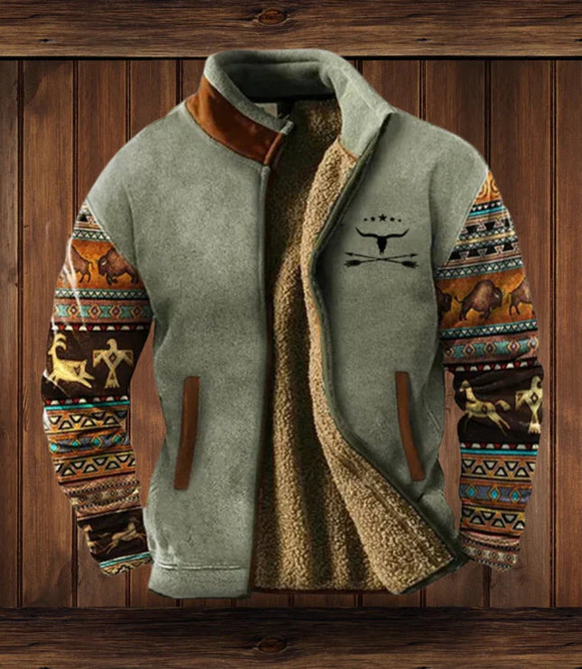 Men's Aztec Print Sherpa-Lined Full-Zip Mens Cardigan Jacket - Gray with Print