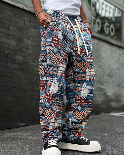 Men's Wide-Leg Pants with Geometric Pattern