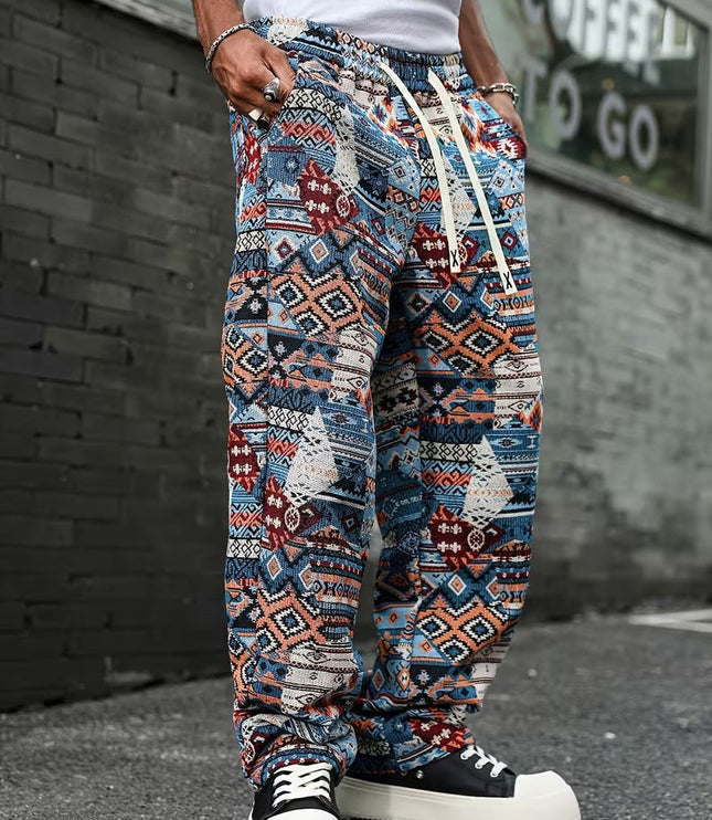 Men's Wide-Leg Pants with Geometric Pattern