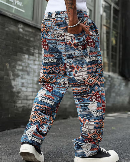 Men's Wide-Leg Pants with Geometric Pattern