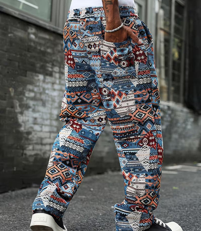 Men's Wide-Leg Pants with Geometric Pattern