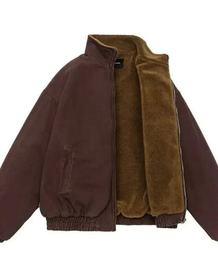 Men's Winter Bomber Jacket with Plush Lining and Stand Collar