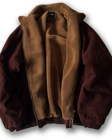 Men's Winter Bomber Jacket with Plush Lining and Stand Collar