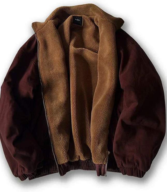 Men's Winter Bomber Jacket with Plush Lining and Stand Collar