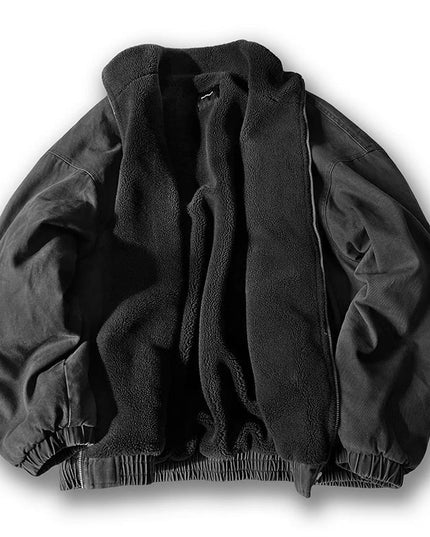 Men's Winter Bomber Jacket with Plush Lining and Stand Collar
