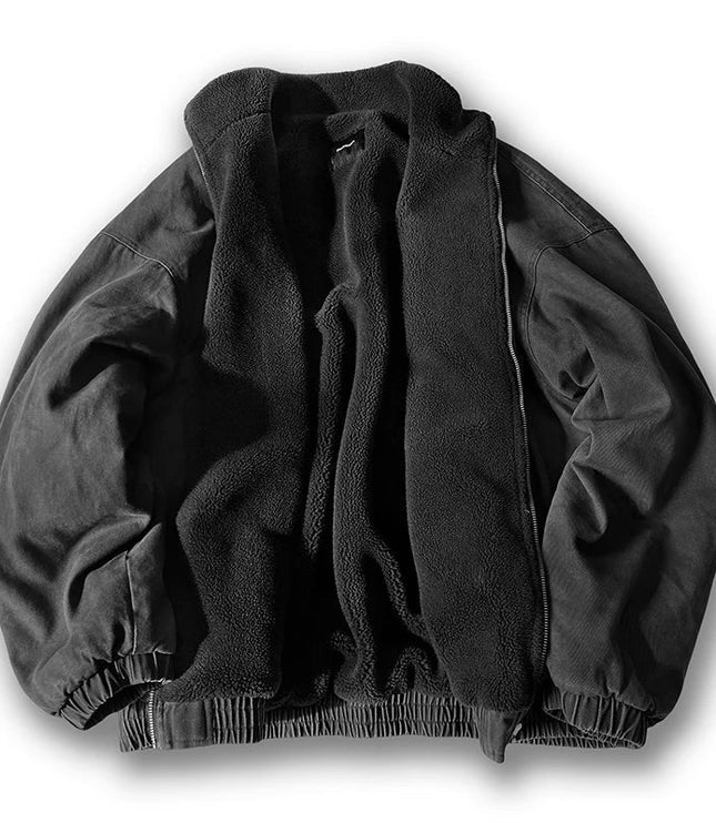 Men's Winter Bomber Jacket with Plush Lining and Stand Collar