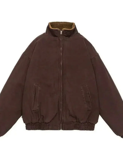 Men's Winter Bomber Jacket with Plush Lining and Stand Collar