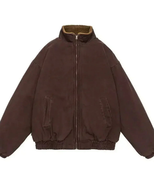 Men's Winter Bomber Jacket with Plush Lining and Stand Collar