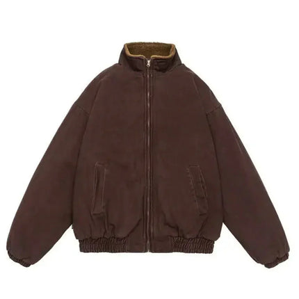 Men's Winter Bomber Jacket with Plush Lining and Stand Collar
