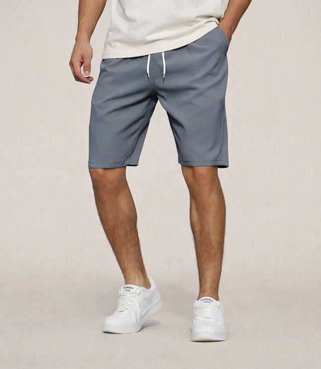 Gray casual straight fit knee length pull on shorts with drawstring