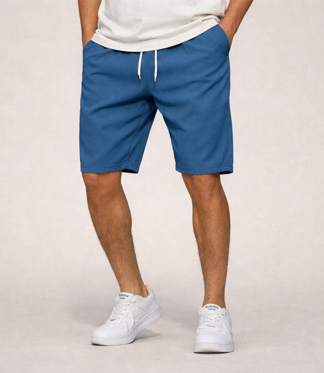 Blue casual straight fit knee length pull on shorts with drawstring