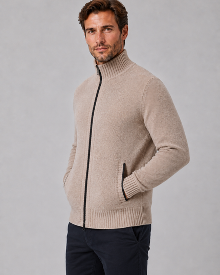 Men's Zip Up Cardigan with Funnel Neck and Pockets