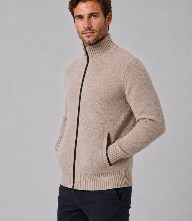 Men's Zip Up Cardigan with Funnel Neck and Pockets