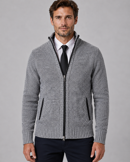 Men's Zip Up Cardigan with Funnel Neck and Pockets