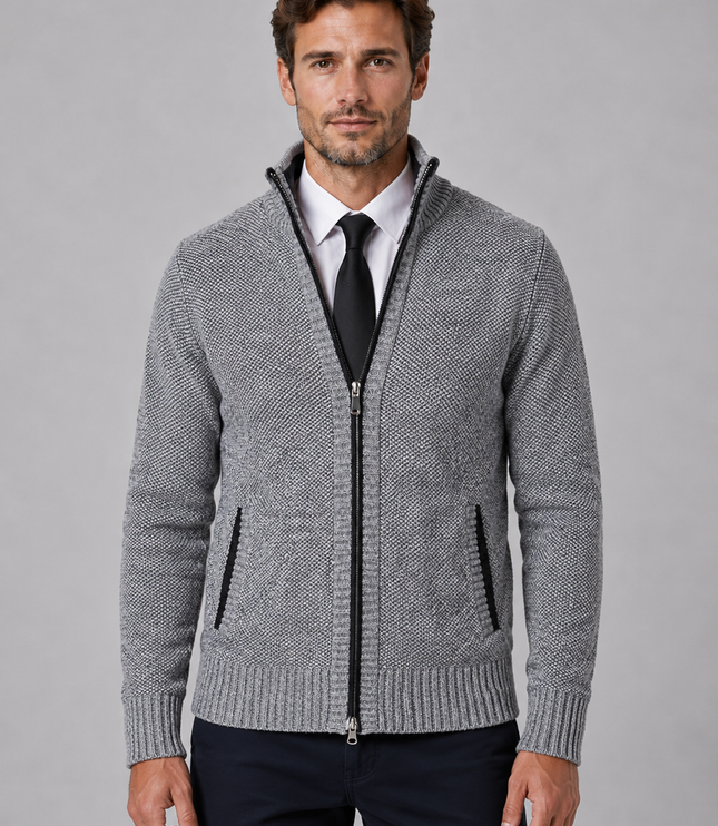 Men's Zip Up Cardigan with Funnel Neck and Pockets