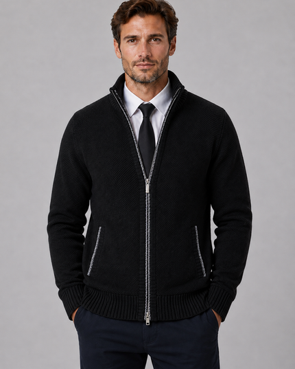 Men's Zip Up Cardigan with Funnel Neck and Pockets