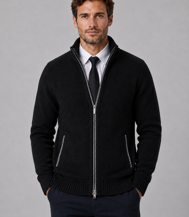 Men's Zip Up Cardigan with Funnel Neck and Pockets