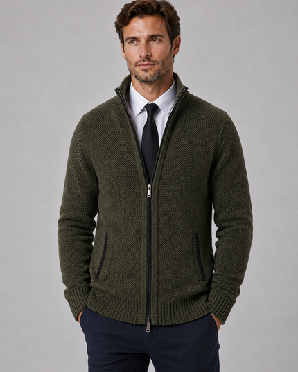 Men's Zip Up Cardigan with Funnel Neck and Pockets