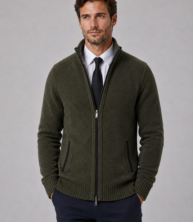 Men's Zip Up Cardigan with Funnel Neck and Pockets