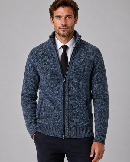 Men's Zip Up Cardigan with Funnel Neck and Pockets
