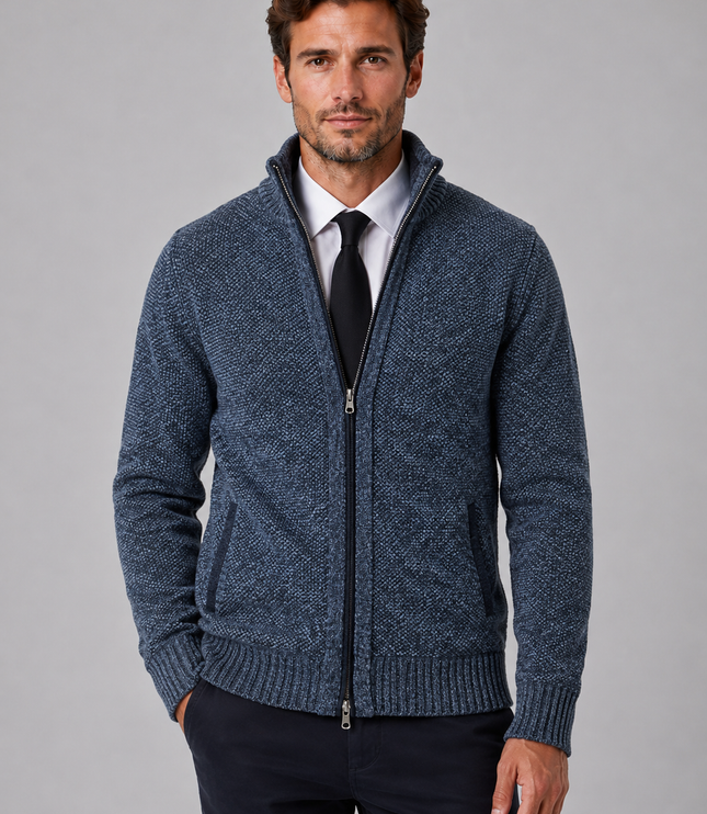 Men's Zip Up Cardigan with Funnel Neck and Pockets