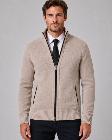 Men's Zip Up Cardigan with Funnel Neck and Pockets