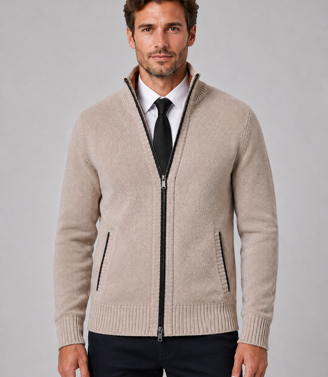 Men's Zip Up Cardigan with Funnel Neck and Pockets