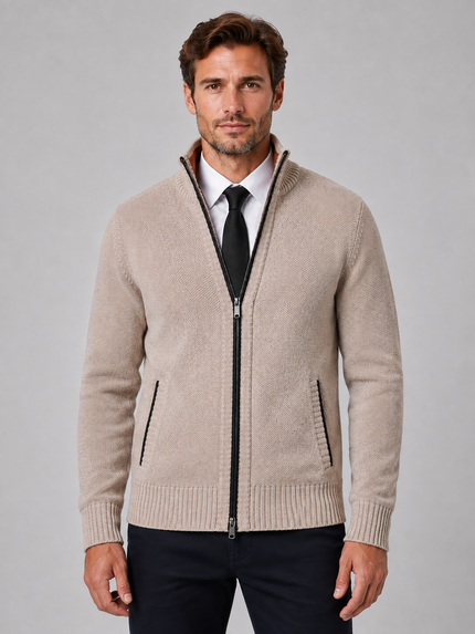 Men's Zip Up Cardigan with Funnel Neck and Pockets