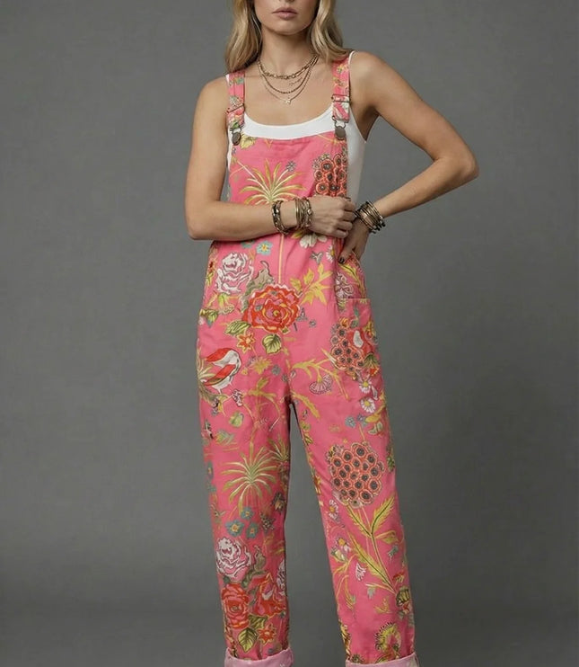 Yellow bee print wide leg romper with daisy pattern, rolled cuffs, and casual summer style