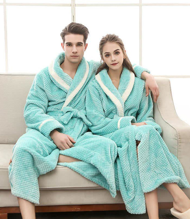 Women's and Men's Plush Dressing Gown with Shawl Collar